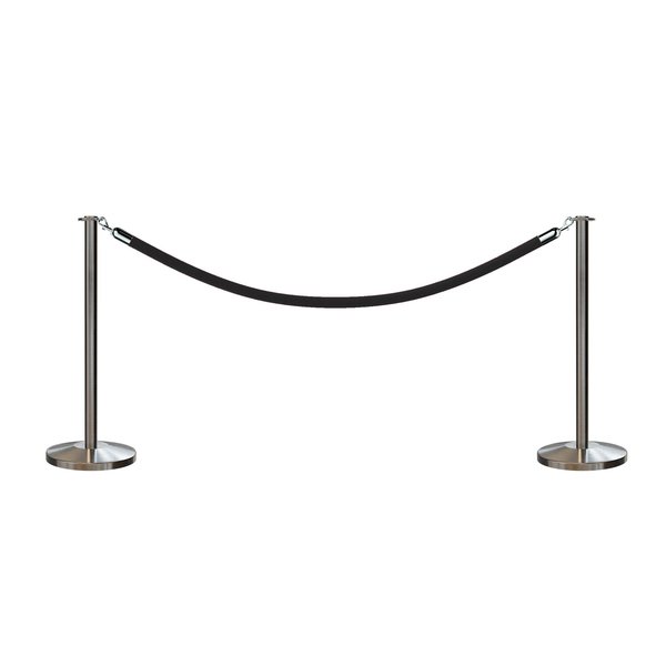 Montour Line Stanchion Post and Rope Kit Sat.Steel, 2 Flat Top 1 Black Rope C-Kit-2-SS-FL-1-PVR-BK-PS